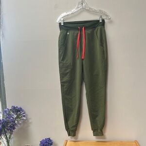 Figs Olive Green Jogger Pants with Red Drawstring